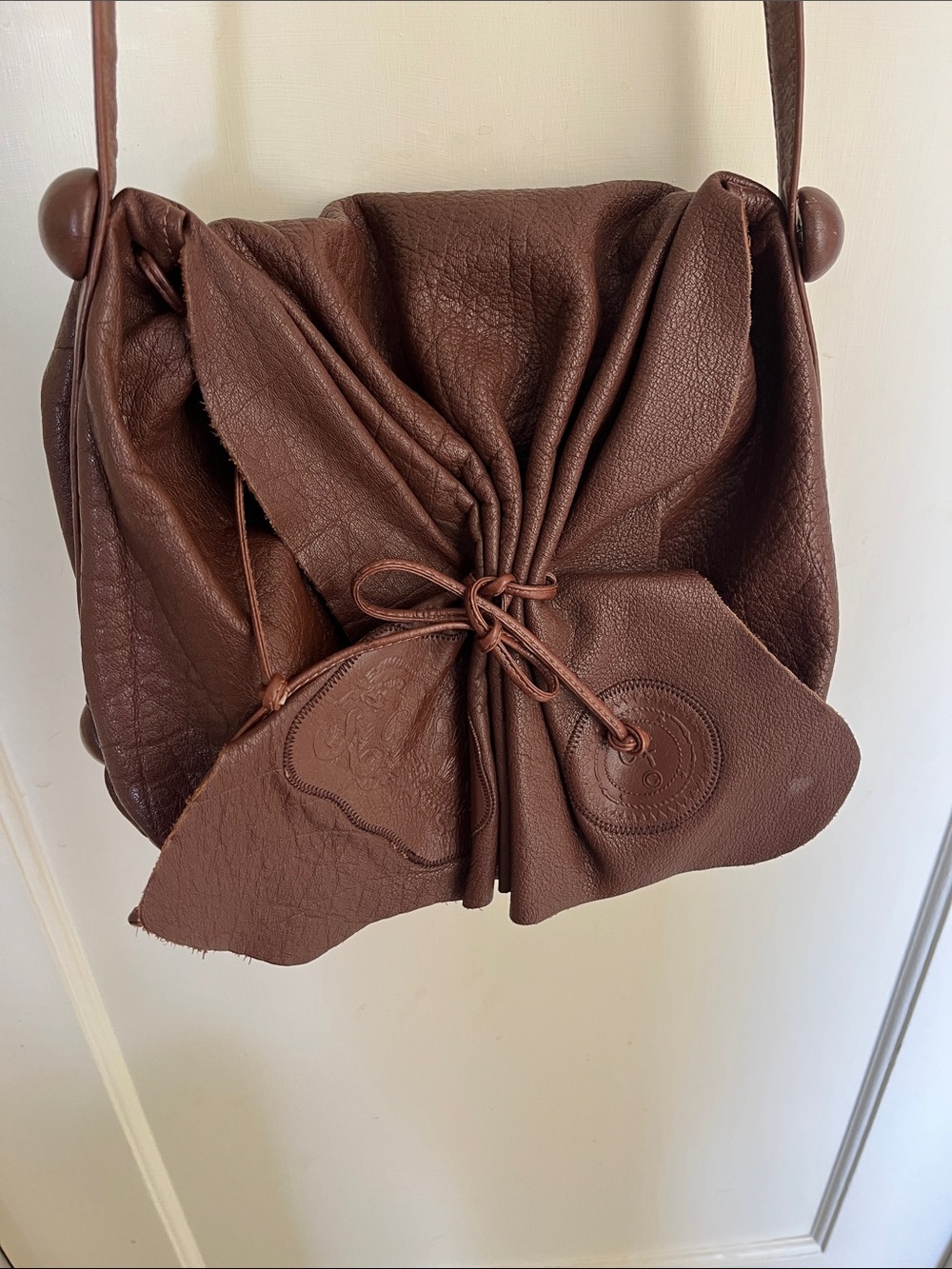 Carlos Falchi Brown Leather Gathered Crossbody Bag